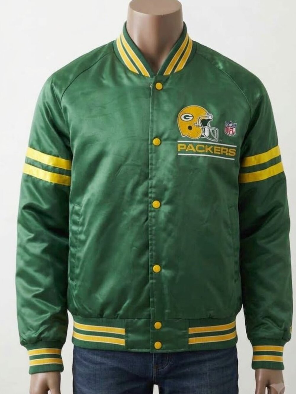 Vintage 1980's Chalk Line Green Bay Packers NFL Satin Bomber Jacket Men's XL